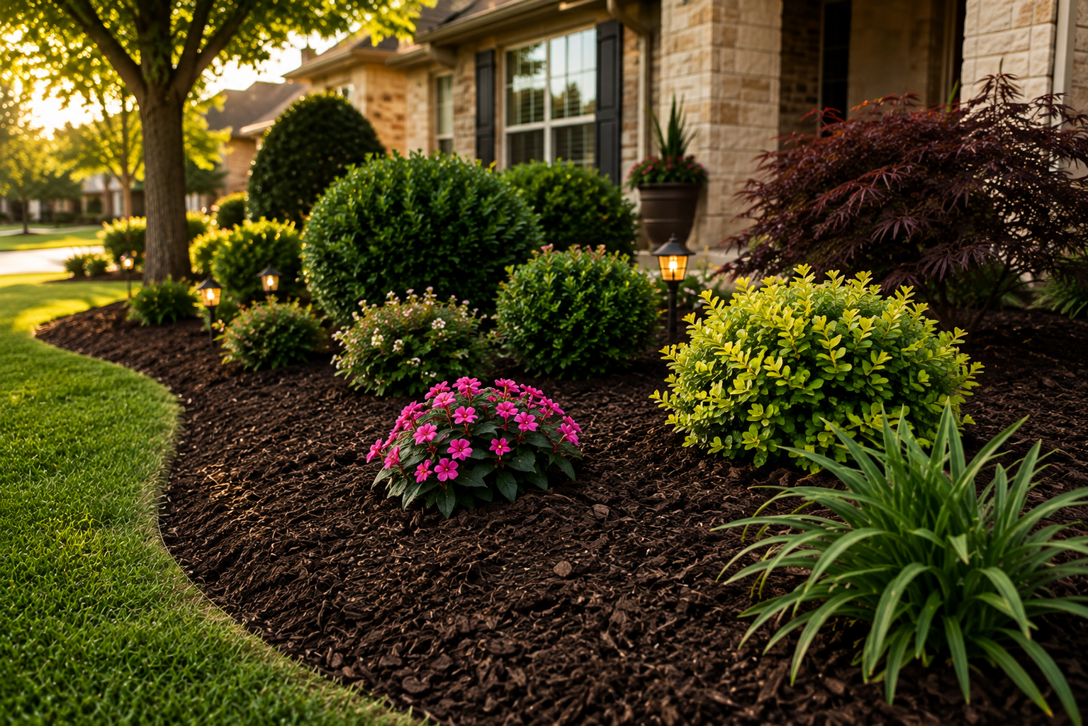 Mulch installation and landscape bed